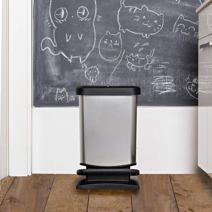 Rotho Paso Mülleimer 20l mit Pedal und Deckel, Kunststoff (PP) BPA-frei, weiss metallic, 20l (29,3 x