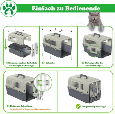 SUBTLETY Transportbox für Hunde & Katzen 60x39x44cm Kunststoff Flugzeugbox mit Handgriff, Futternapf