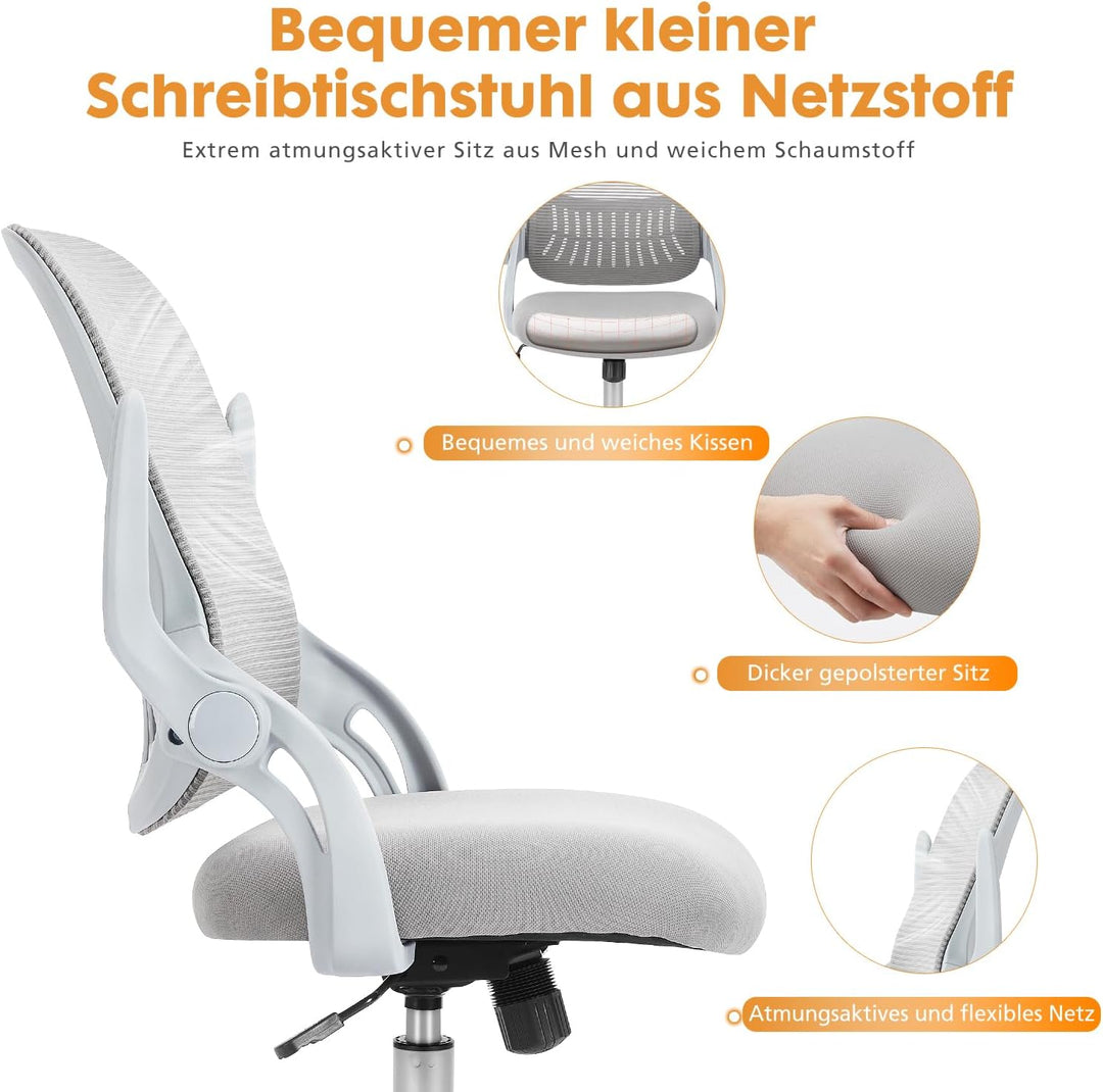 DUMOS Bürostuhl Ergonomisch, Schreibtischstuhl mit Lendenwirbelstütze, Verstellbaren Armlehnen Drehs