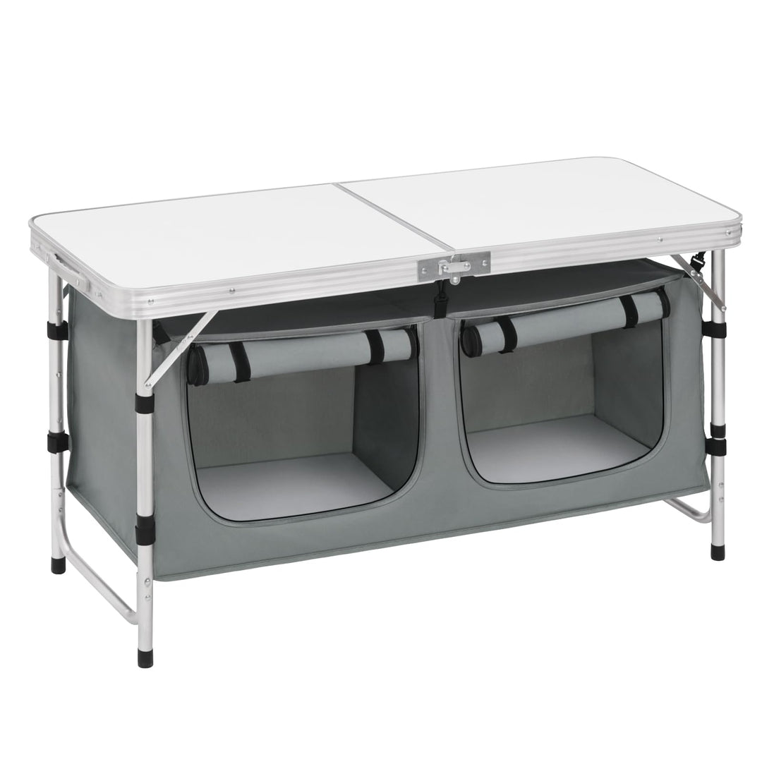 WOLTU faltbar Campingschrank Alu Campingtisch Höhenverstellbar mit Stauraum, Outdoor Campingmöbel Kl