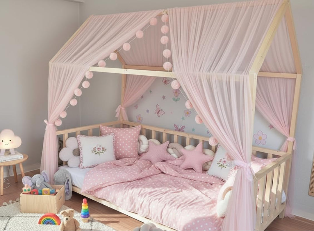 Baby Fancyroom Hausbett Himmel Betthimmel rosa für Kinderbett Kinderzimmer Baldachin Bettvorhang Bet