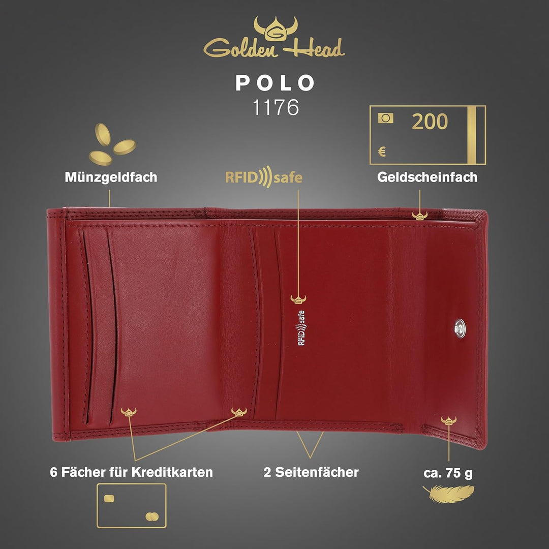 Golden Head Polo - Geldbörse 4cc 10 cm RFID rot Rot onesize, Rot onesize