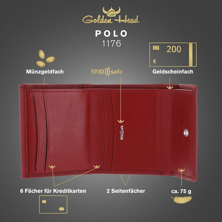 Golden Head Polo - Geldbörse 4cc 10 cm RFID rot Rot onesize, Rot onesize