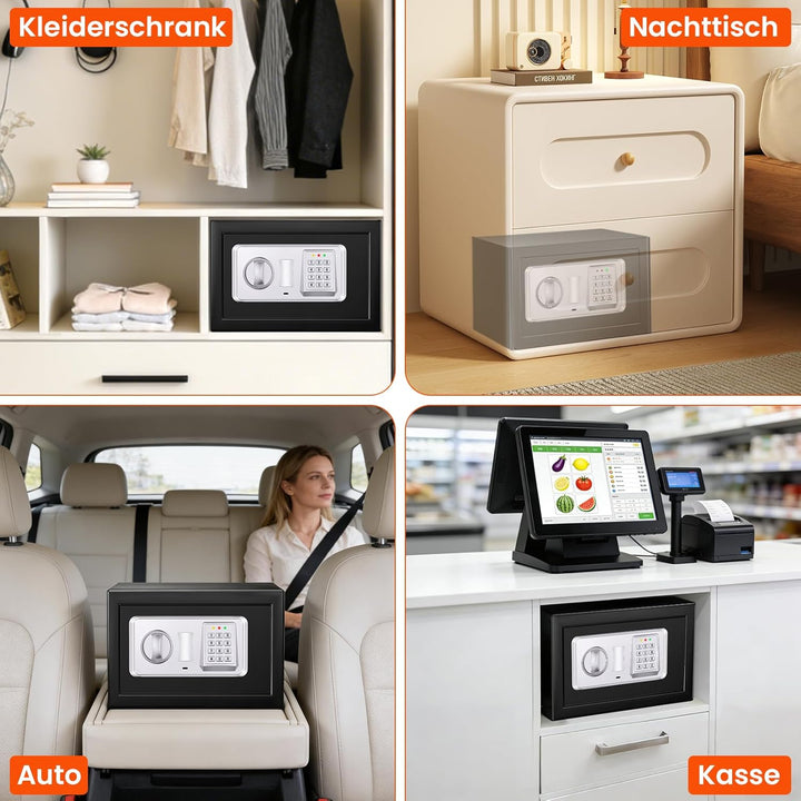 Safe Tresor für Zuhause mit Feuerfester Tasche, 12.4L Digitaler Tresor Klein mit USB-C-Anschluss, Al