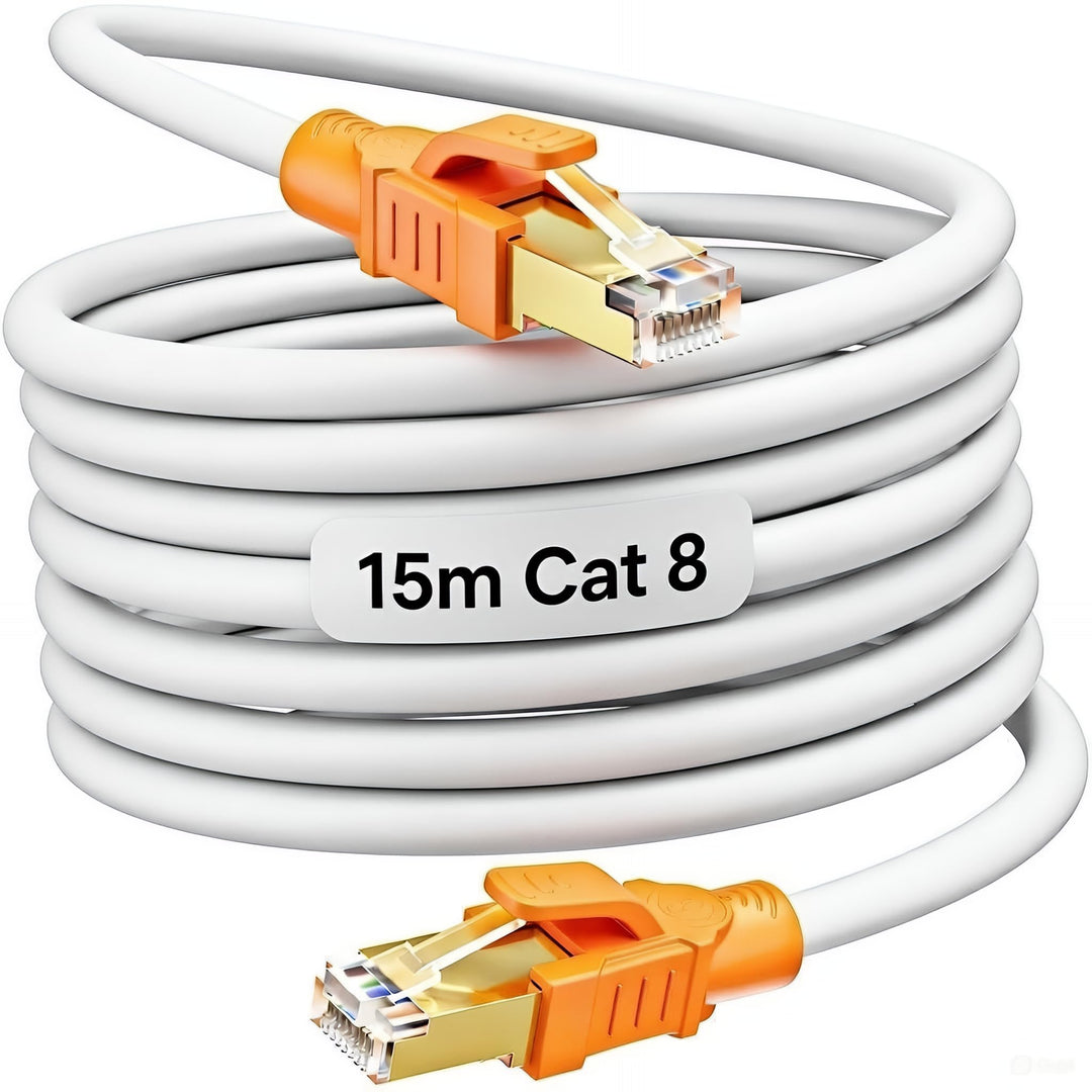 Lan Kabel 15 Meter Cat 8, Netzwerkkabel Weiss 40Gbps 2000MHz High Speed RJ45 Kabel Gigabit Wlan Wifi