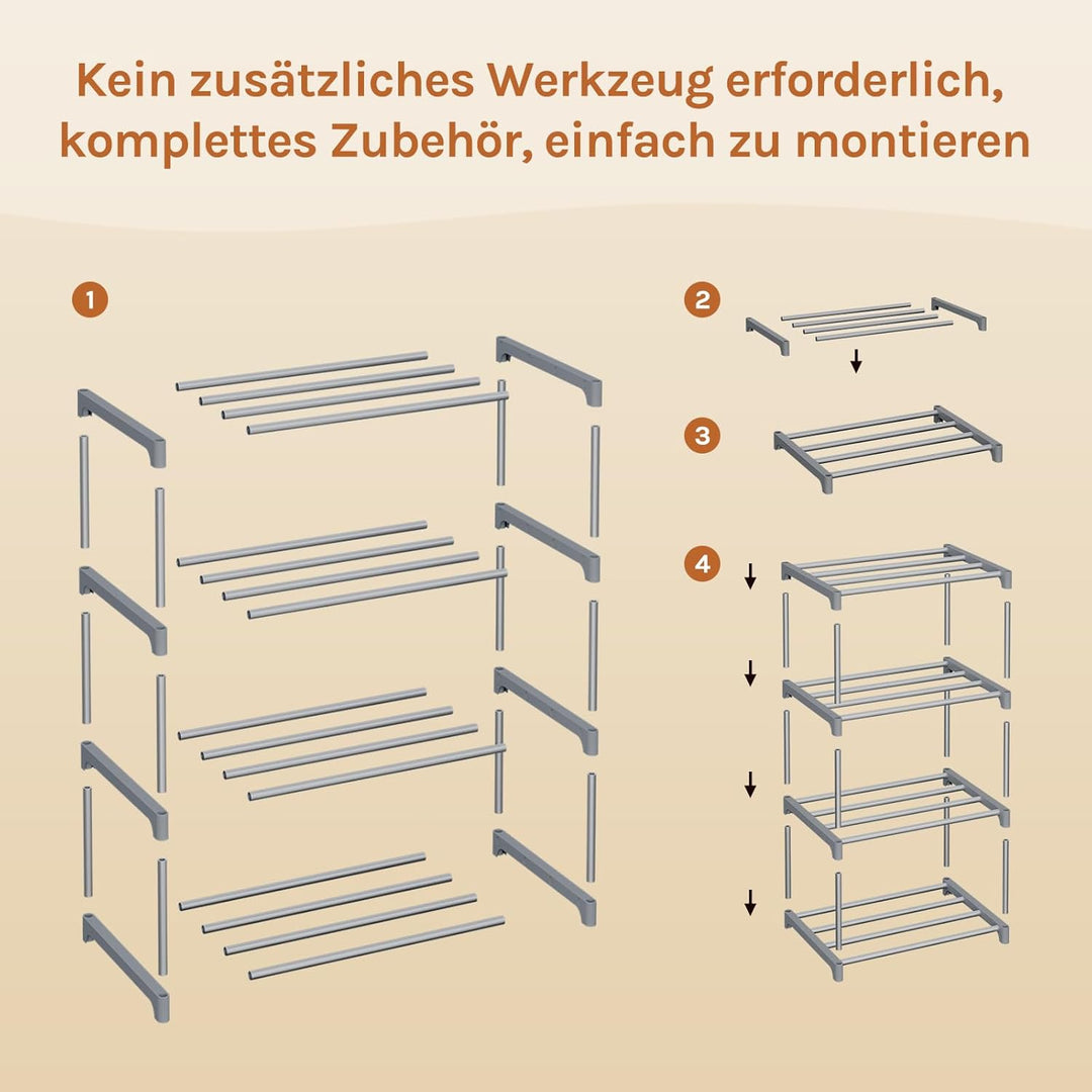 WOLTU Schuhregal schmal 4 Ebenen, Schuhorganizer Schuhaufbewahrung platzsparend, offener Schuhschran