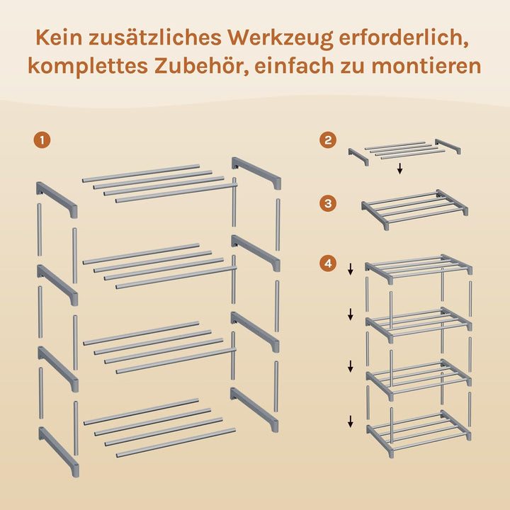 WOLTU Schuhregal schmal 4 Ebenen, Schuhorganizer Schuhaufbewahrung platzsparend, offener Schuhschran