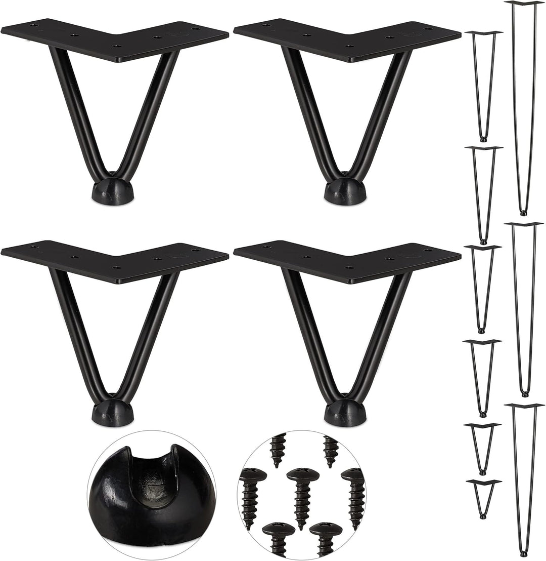 Relaxdays Hairpin Legs, 4er Set, 2 Streben, Metall, Haarnadel Tischbein für Hocker, Tisch & Schrank,