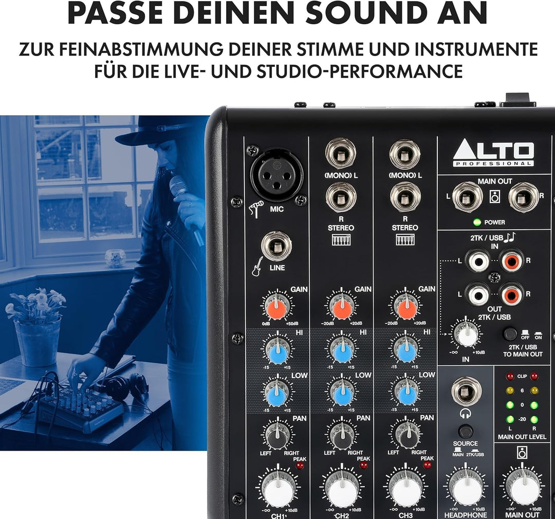 Alto TrueMix 500 Mischpult mit XLR Mic In und USB Audio Interface für Podcasting, Live Performance,