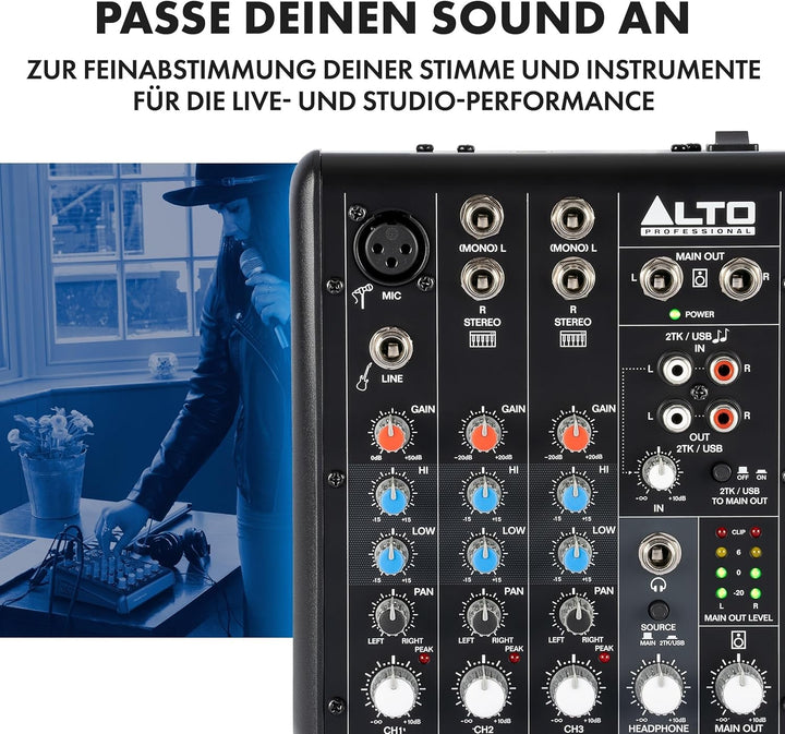 Alto TrueMix 500 Mischpult mit XLR Mic In und USB Audio Interface für Podcasting, Live Performance,