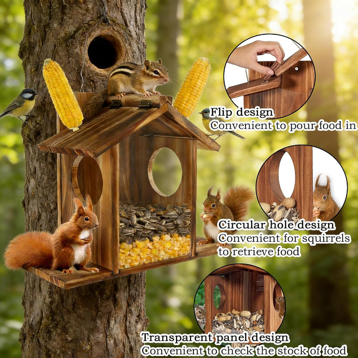 Holz-Eichhörnchenfutter, Eichhörnchen Futterstation Für Den Aussenbereich, Grosse Kapazität, Eichhör