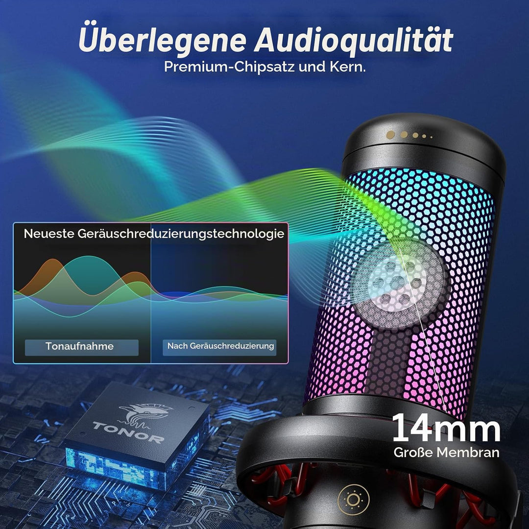 TONOR Gaming Mikrofon PC, USB Microphone für Computer PS4/5, Kondensatormikro mit RGB-Modi &amp; Helligk