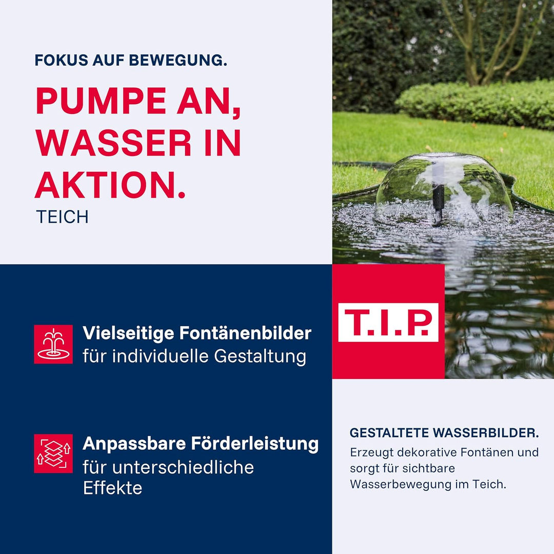 T.I.P. Teichpumpe - Wasserspielpumpe (10.000l Teichvolumen, 4.000l/h Fördermenge, 3,0m Förderhöhe, A