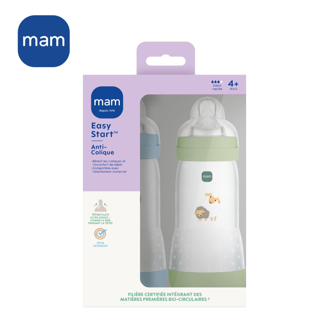 MAM Easy Start Anti-Colic Babyflasche, 4+ Monate, schneller Durchfluss (2 x 320 ml) Ocean + Sand – F