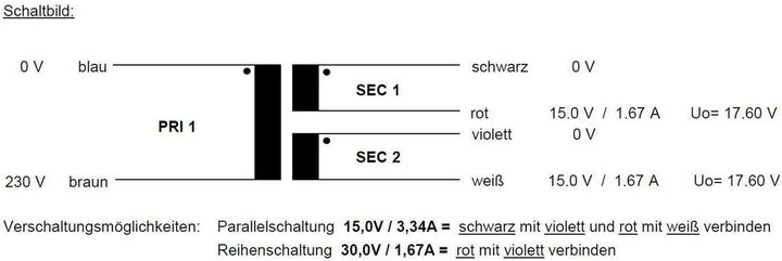 Sedlbauer Ringkerntrafo Transformator 50VA 2x15V für Audio, Industrie, Halogen und Schienensysteme -