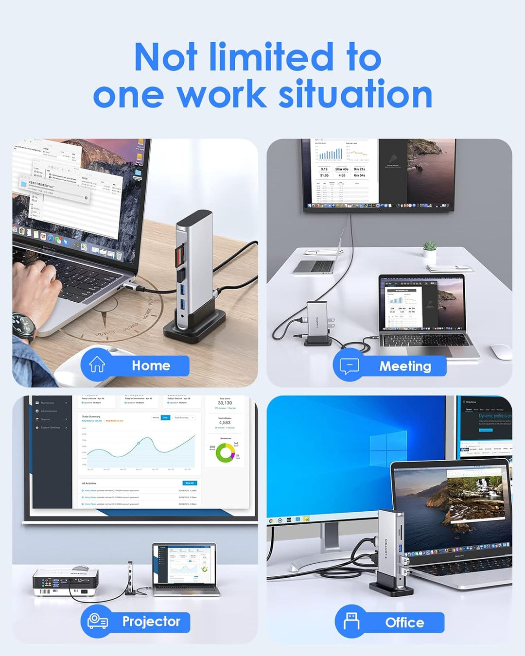 LENTION USB C Docking Station mit 4K HDMI & VGA Dual-Display, Ethernet, Kartenleser, Aux, 3xUSB 3.0,
