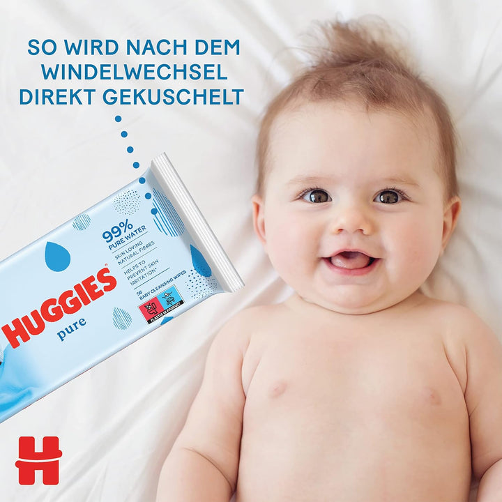 Huggies Feuchttücher Pure Baby Pflegetücher, 10er Pack (10x 56 Stück) OLD, OLD