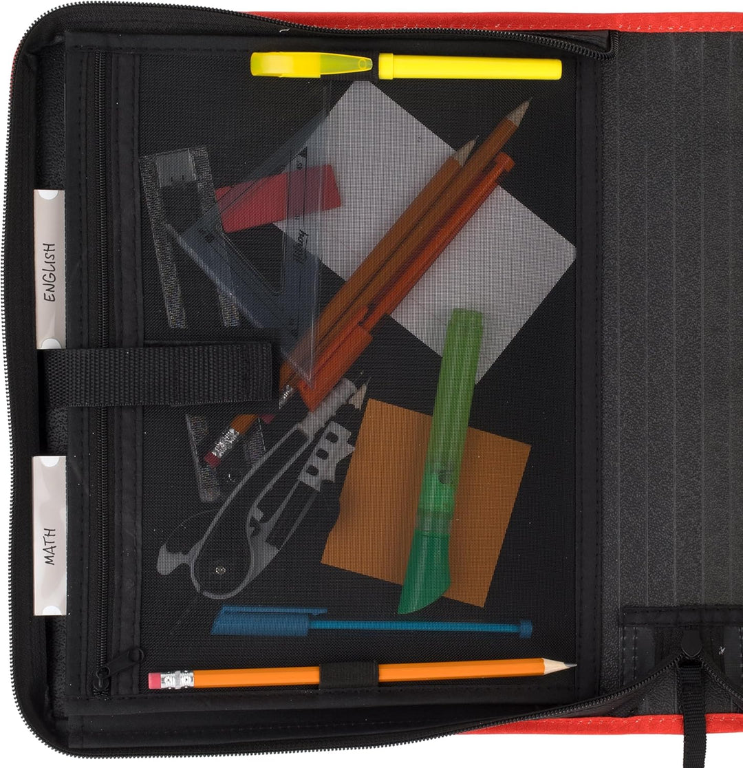 Five Star Reissverschluss-Binder, 3,8 cm 3-Ringbuch für Schule, 3 Fächer, 500 Blatt Kapazität, Rot (