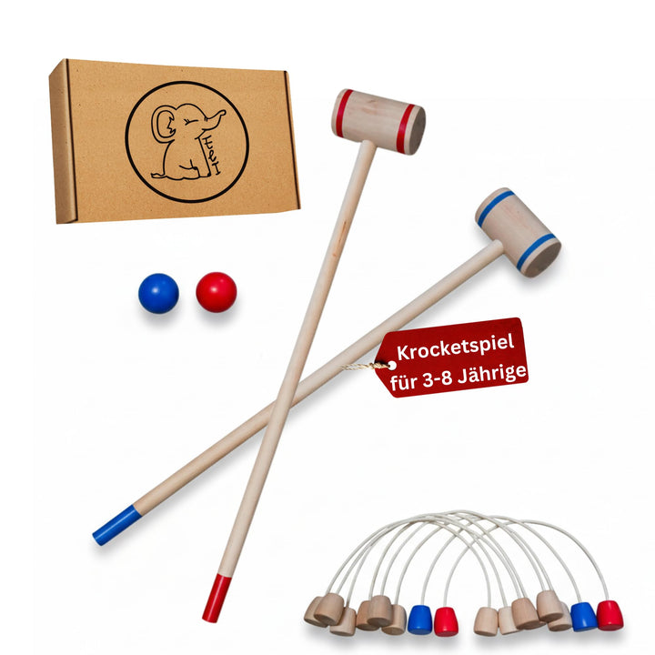 Eli® Krocket Spiel für Kinder inkl Schläger - Ziele und Bälle aus Holz - Crocket Set für Indoor und