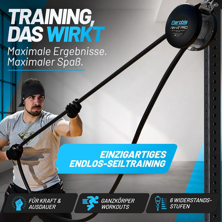 aerobis® revvll PRO | Endlos Seil Trainer | Variabler Widerstand, platzsparend, leicht | Klettertrai