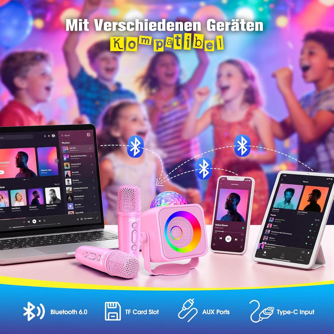 Dislocati Geschenk Mädchen 3-15 Jahre, LED Disco Karaoke Maschine Mikrofon Kinder Mit 2 Bluetooth Mi