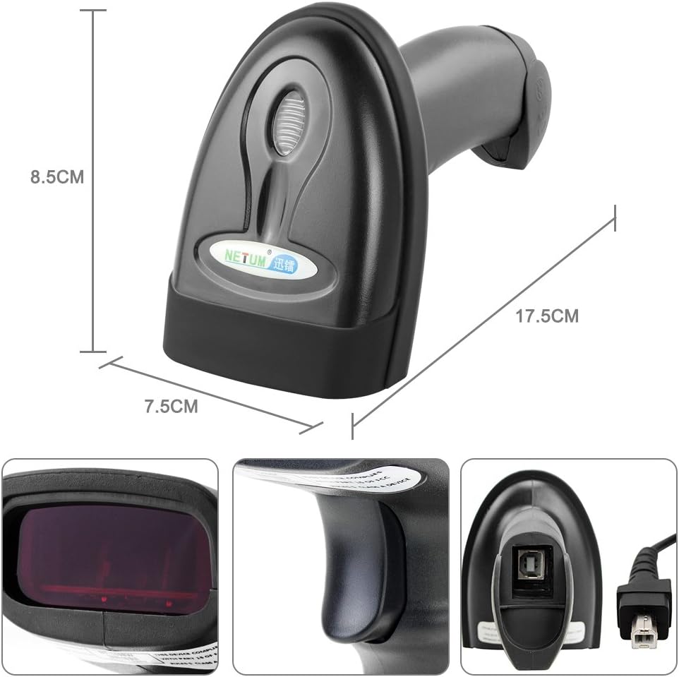 NETUM Wireless Barcode Scanner 2 in 1 2.4G Wireless & USB Wired 1D Laser Barcode Reader Handheld Bar
