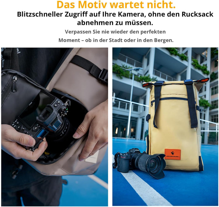 Kamerarucksack wasserdicht mit Trinksystem | Modularer Fotorucksack für Stativ | Schneller Kamera-Zu