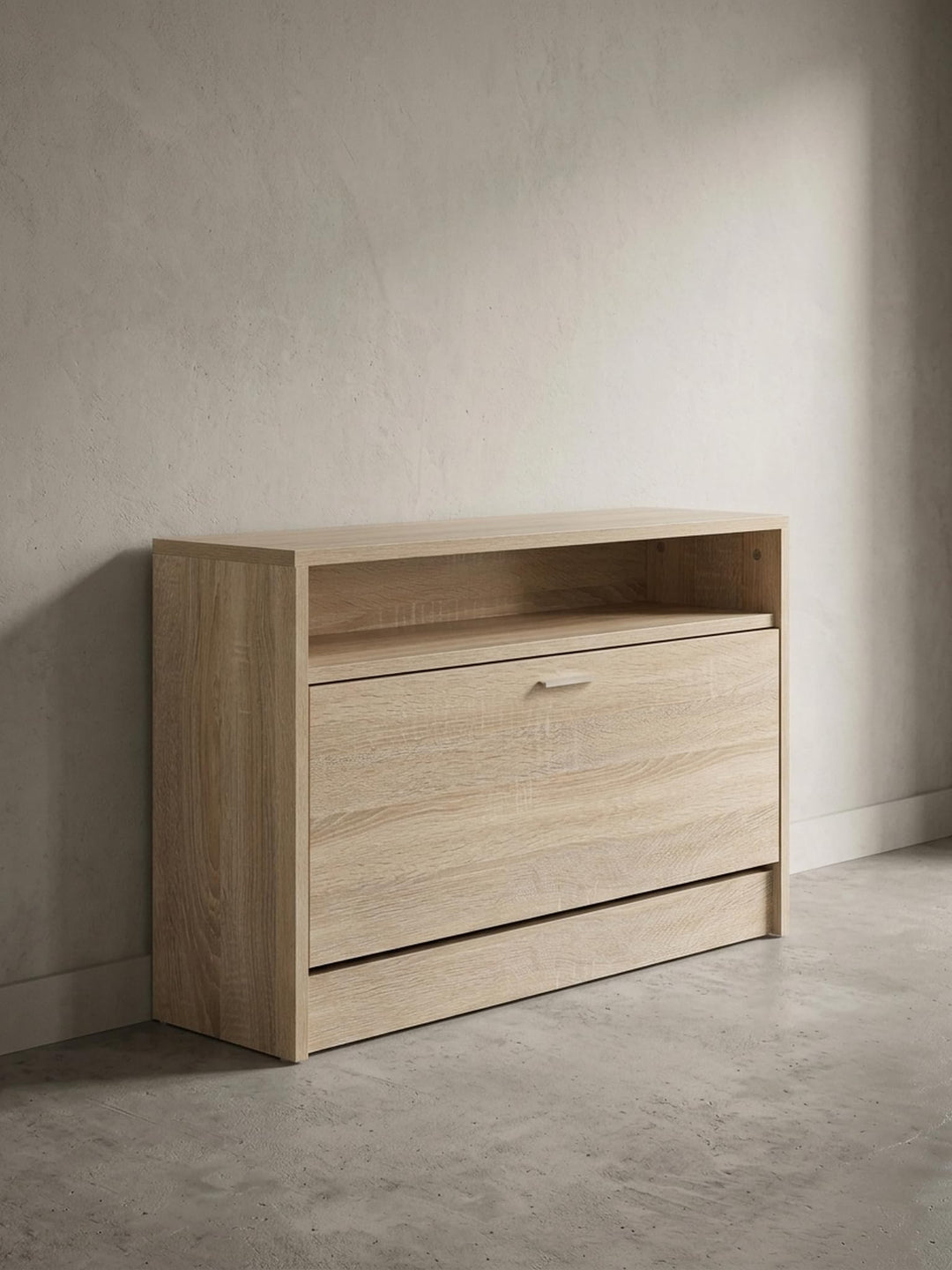 Holz Schuhkipper Bank: Kippfächer, Verstellbarer Einlegeboden, Melaminharzbeschichtung Farbe: Beige,