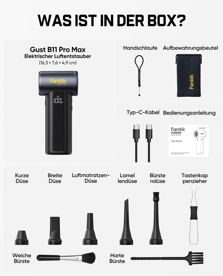 Fanttik Gust B11 Pro Max Electric Air Duster, Elektrischer Luftstaubwedel | 130000 U/min bürstenlose
