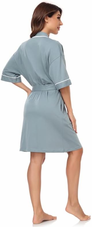COLORFULLEAF 100% Baumwolle Bademantel Damen Kurz Morgenmantel Leicht Knielang Kimono Saunamantel Na