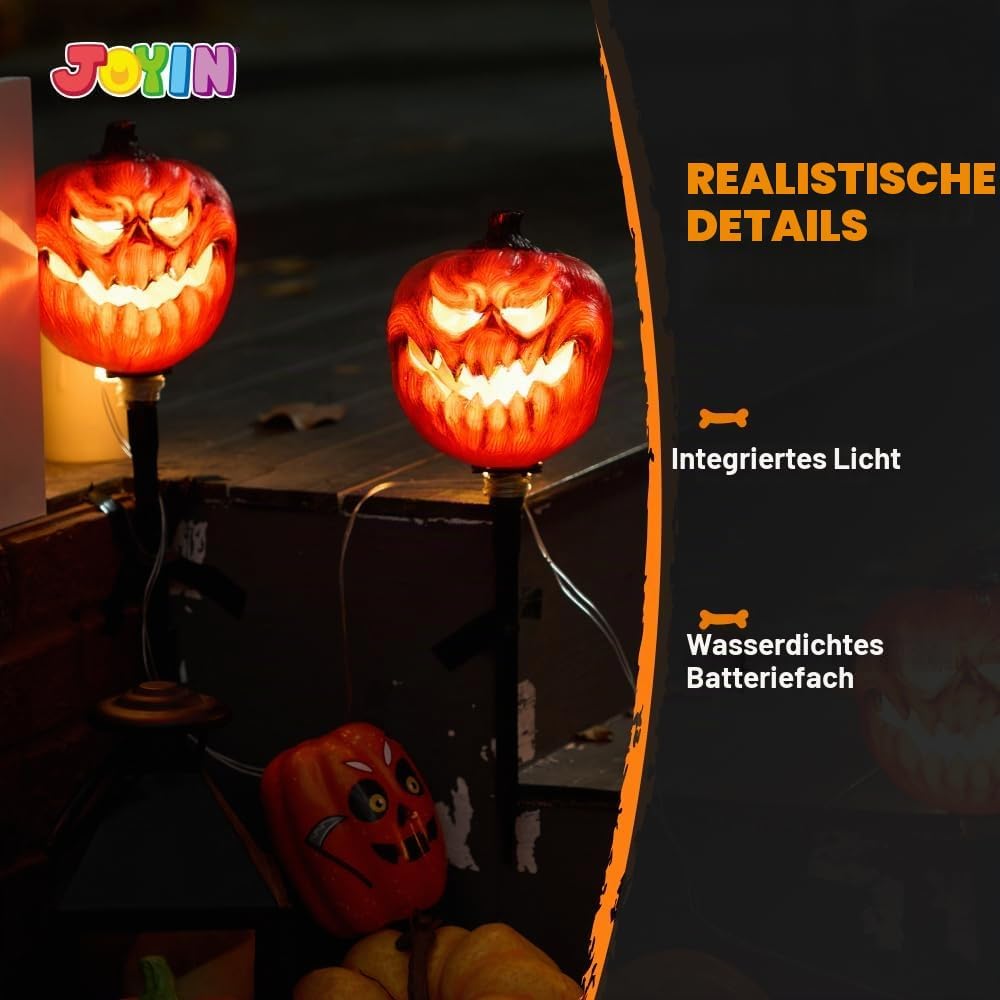 JOYIN Halloween-Jack-O-Laterne, Wegemarkierungen, Dekoration, 3 Stück 38,1 cm LED-Kürbislaternenpfäh