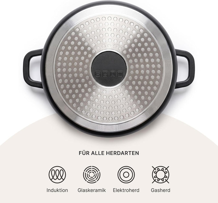 Kochtopf 10 L Suppentopf Aluminiumguss Antihaft Milchtopf Induktion Schmortopf 32 cm mit Glasdeckel