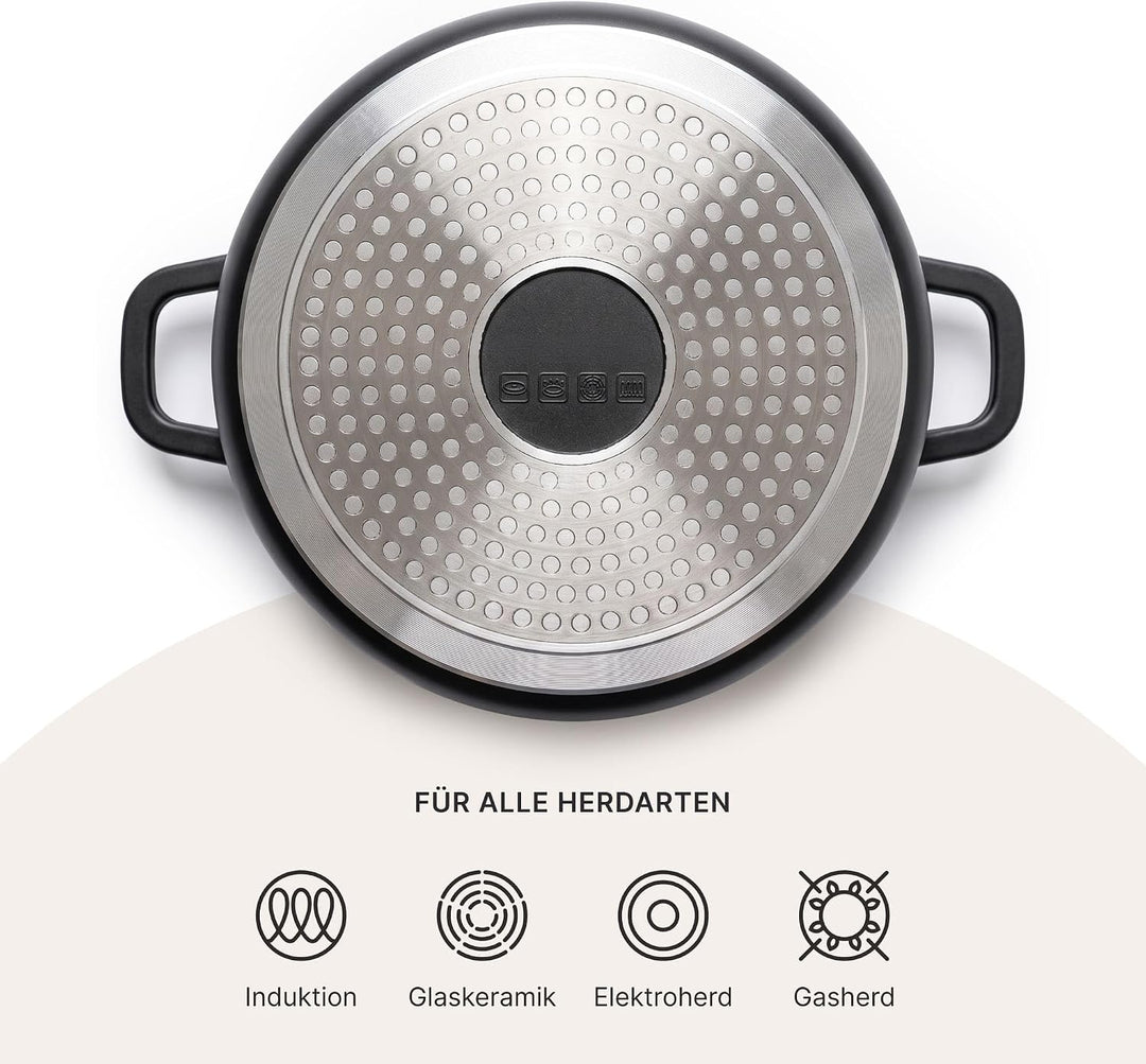 Kochtopf 2,4 L Suppentopf Aluminiumguss Antihaft Milchtopf Induktion Schmortopf 20 cm mit Glasdeckel