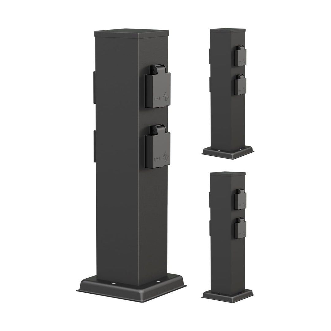ledscom.de Garten Steckdosensäule POLLY, Outdoor, IP44, 4-fach, schwarz, eckig, 38 cm, 3 Stk. 3 Stüc