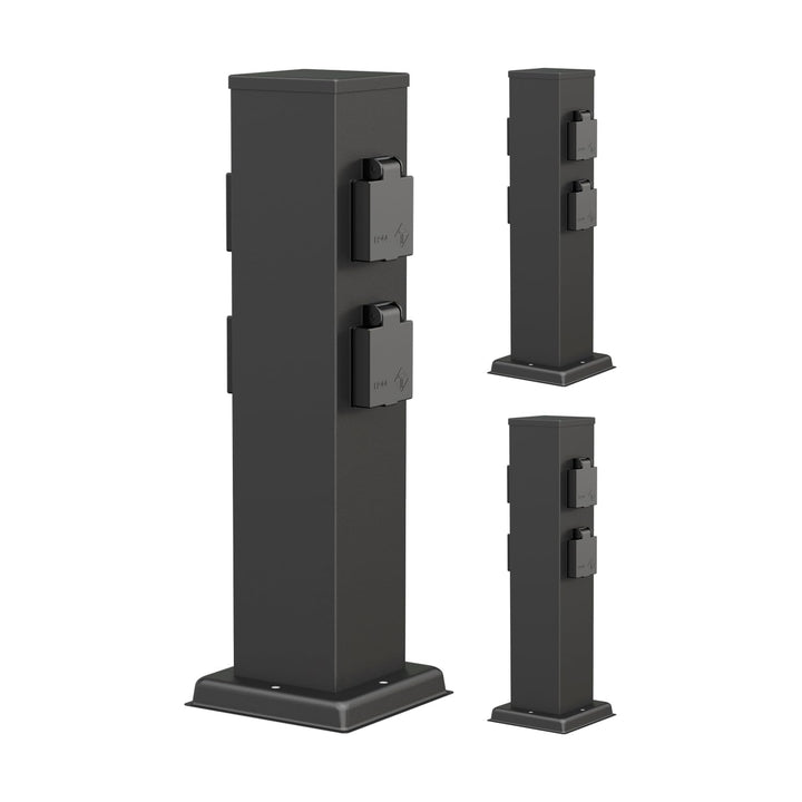 ledscom.de Garten Steckdosensäule POLLY, Outdoor, IP44, 4-fach, schwarz, eckig, 38 cm, 3 Stk. 3 Stüc