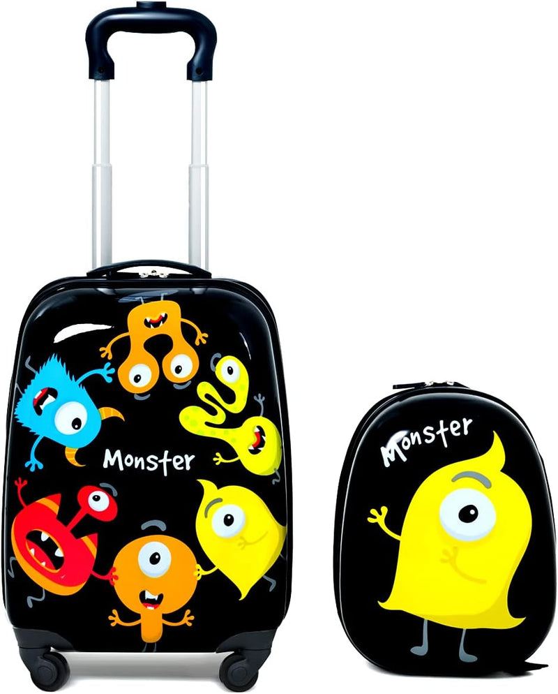 RELAX4LIFE Kinderkoffer mit Rollen, 2 TLG Kinder Kofferset, Koffer(16 inch) + Rucksack(12 inch), Rei