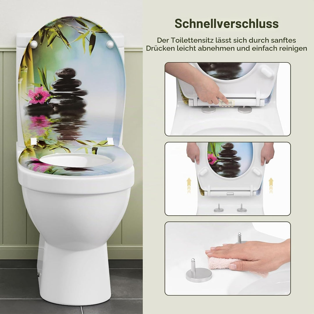 Toilettendeckel, WC Sitz mit Absenkautomatik, Klodeckel mit Schnellverschluss, 360° verstellbaren Sc
