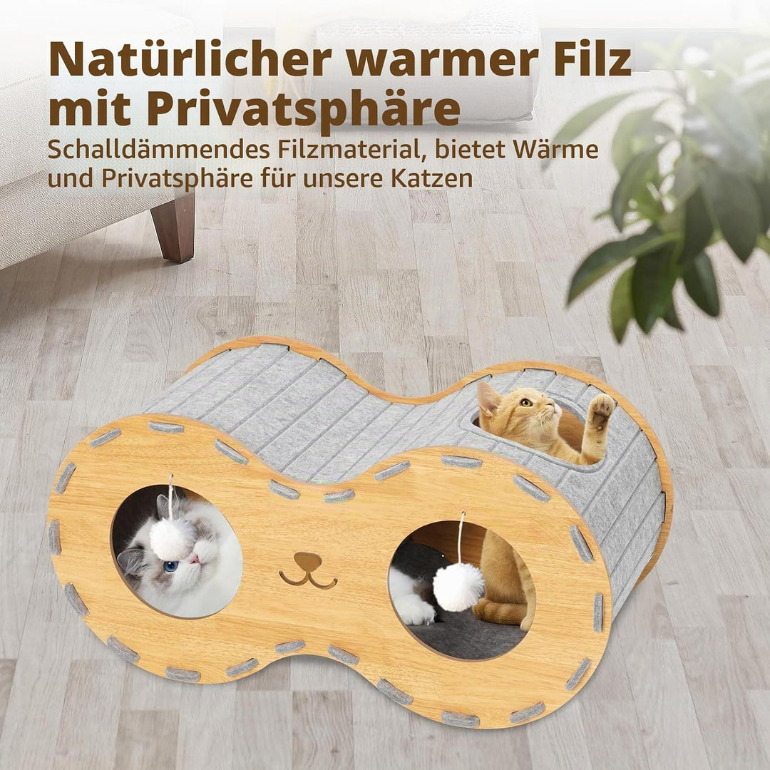 Katzenbett, Holz stabilen Katzenlöcher aus hochwertigen Decken, Katzenhaus Innenraum 2 Etagen Katzen