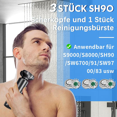 3 Stück SH90/72 Ersatzscherköpfe Kompatibel mit Philips, für Series 9000(S9xxx) 8000(S8xxx) SW97xx R