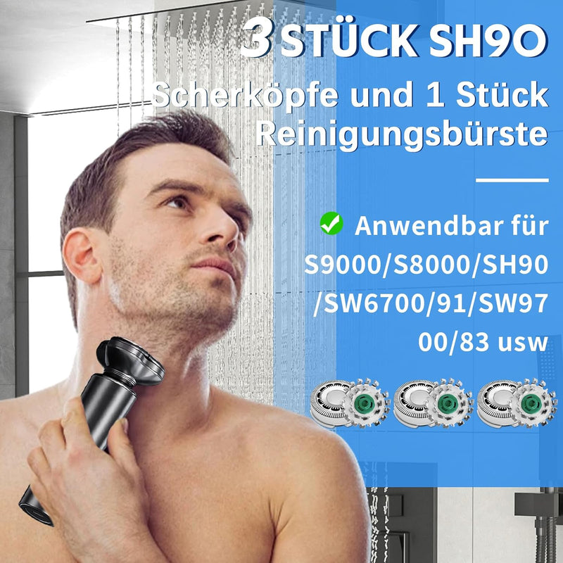 3 Stück SH90/72 Ersatzscherköpfe Kompatibel mit Philips, für Series 9000(S9xxx) 8000(S8xxx) SW97xx R