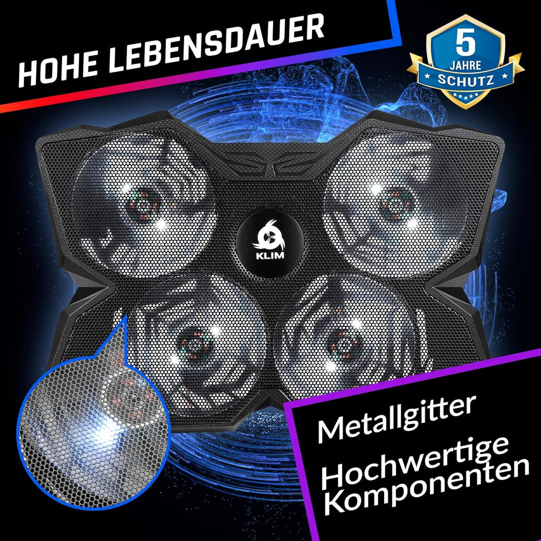 KLIM Wind Laptop Kühler - Leistungsstark Wie Kein Anderer – Schneller Kühlvorgang - 4 Lüfter PC Note