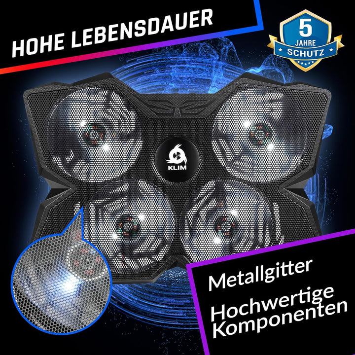 KLIM Wind Laptop Kühler - Leistungsstark Wie Kein Anderer – Schneller Kühlvorgang - 4 Lüfter PC Note