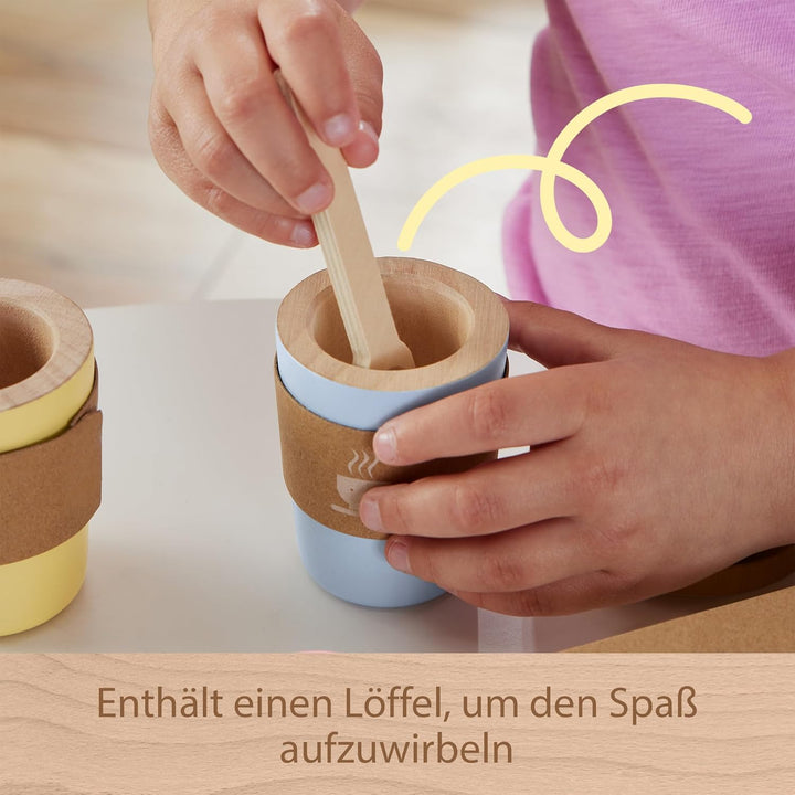 Fisher-Price Rollenspielset, Coffee-to-Go-Set aus Holz, Kaffeetassen und Leckereien für Kindergarten