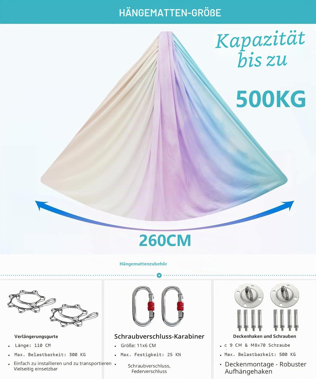 Yoga-Set für Erwachsene, Yoga-Zubehör, 500 kg Belastung, inkl. Kompletter Installationshardware Muti