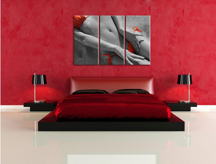 Pixxprint Sexy Frau im Bikini am Strand als Leinwandbild/Grösse: 3 Teilig (120x80 cm) cm/Wandbild/Ku
