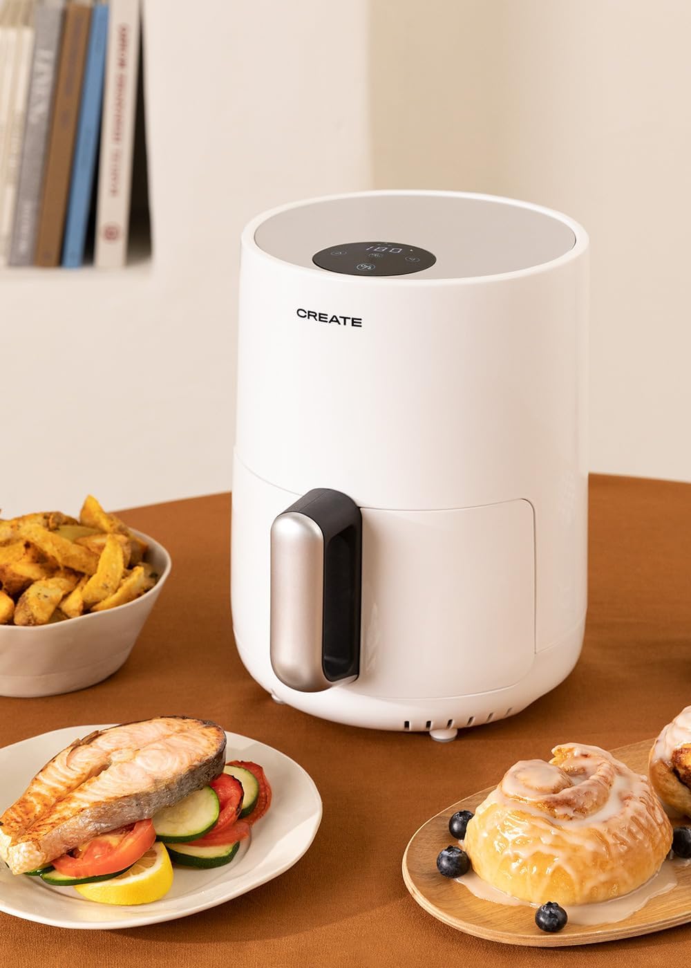 CREATE/FRYER AIR/Heissluftfritteuse 1.5L Weiss/Antihaft-Korb, Temperaturwähler 80–200°, automatische