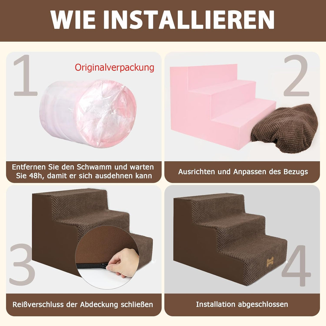 Nepfaivy Hundetreppe für Kleine Hunde 3-Stufig, Hundetreppe Hunderampe für Bett und Sofa aus Hochdic