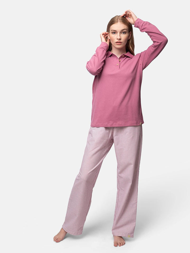 Damen Langarm-Shirt mit Polo-Kragen, GOTS-Zertifiziert Pyjamaoberteil 36 Grape, 36 Grape