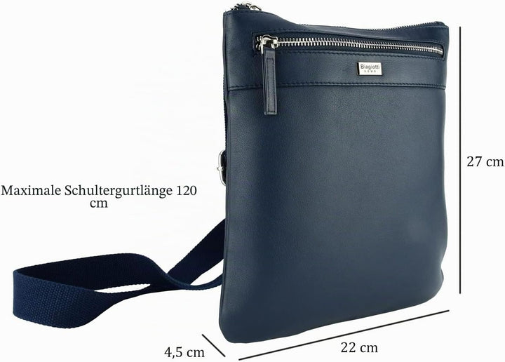Biagiotti Herren-Handtasche mit verstellbarem Schultergurt, mehrere Taschen aus echtem Leder Blau Gr