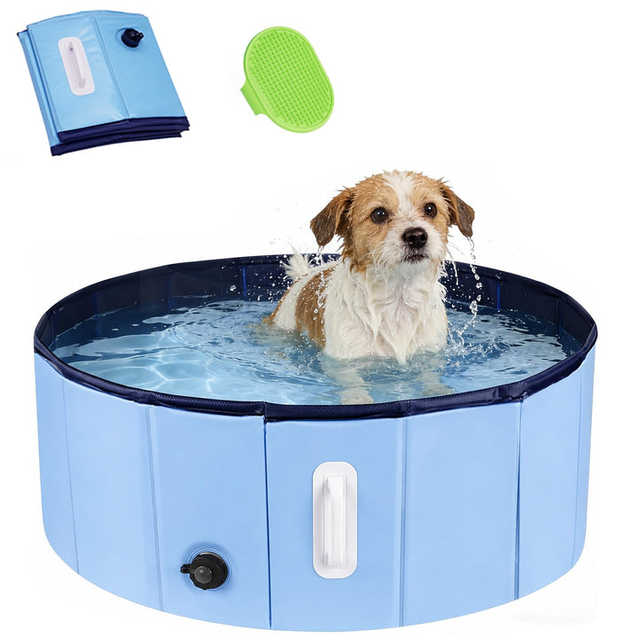DEWEL Hundepool Faltbar Ø80 x H30 cm für kleine Hunde | 5 mm verstärkte MDF-Struktur, Ideal zur Abkü